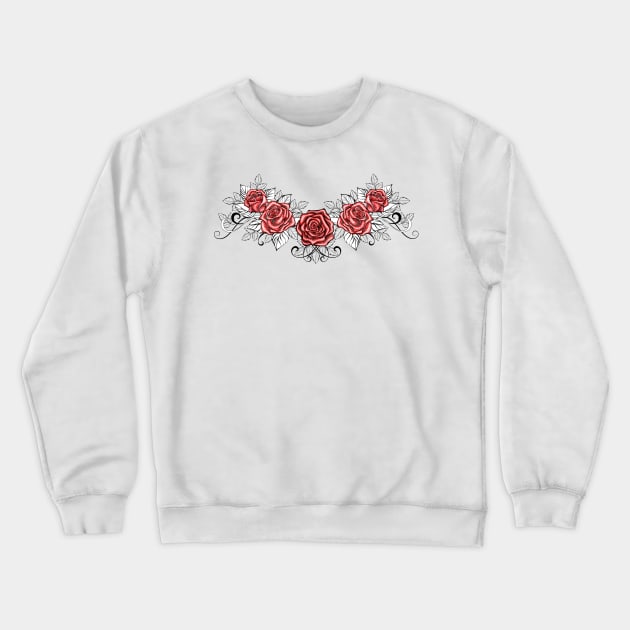 Dotwork Red Roses Tattoo Crewneck Sweatshirt by Blackmoon9